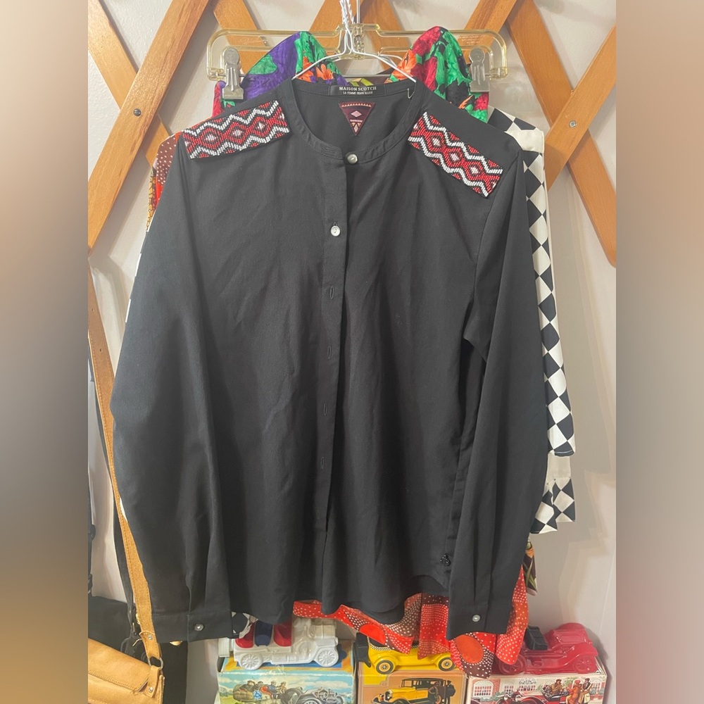 Black Top with Colourful Beaded Shoulders